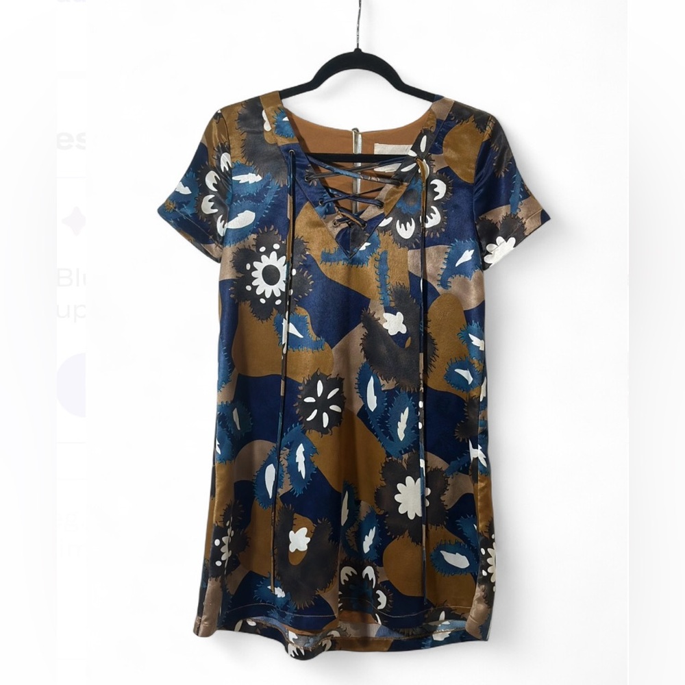 Moon River size XS blue and brown floral‎ print